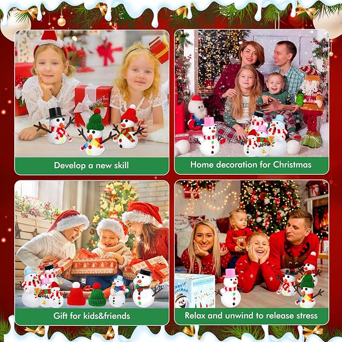 ROUIWEIP 12 Pack Build a Snowman Kit for Kids - Creative Air Dry Clay Christmas Crafts DIY Kit with 120PCS Accessories, Fun Holiday Activity and Stocking Stuffers Gift for Boys and Girls