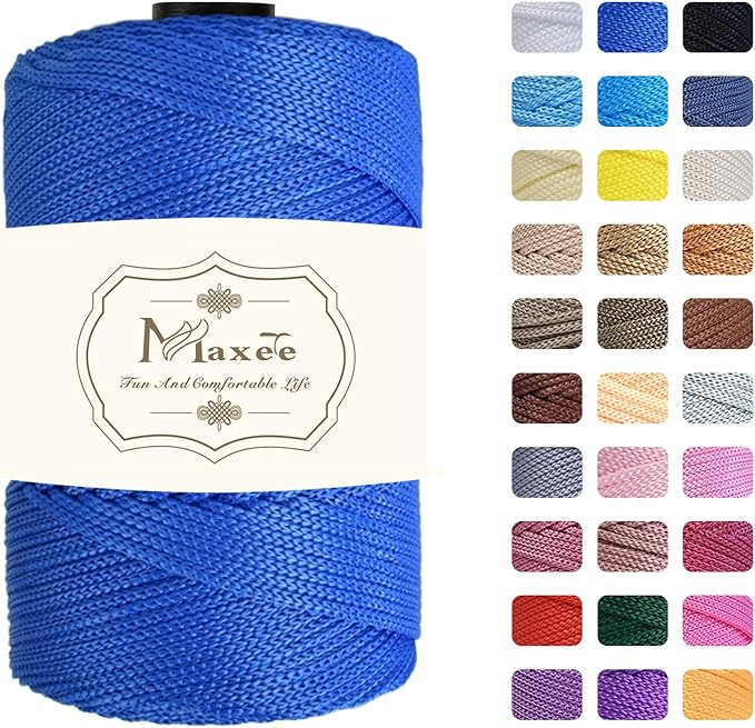 Maxee Premium Polyester Macrame Cord 3 mm × 218 yd,3mm 100% Polypropylene Macrame Cord,Ideal for Crochet, Wall Hangers, Bags, Rugs & DIY Crafts（Gemstone Blue）
