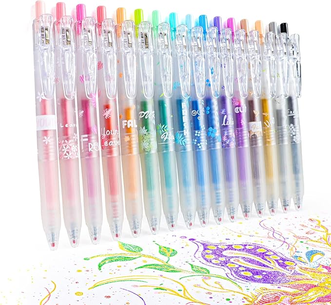 Glitter Gel Pens, 16 Pack Colored Glitter Pens, 0.7mm Retractable Colorful Sparkle Gel Pen Markers, Sparkly & Pastel Colors, Gifts Trendy Stuff for Journaling Coloring Supplies