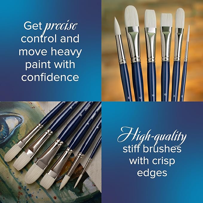 Silver Brush Limited BR-1957S Bristlon Short Handle Angle Brushes with Stiff White Synthetic Tips, 4pc Premium Painting Bundle for Acrylic, Oil, Watercolor, & All Media, Sizes 3/8, 3/4, 1/2 & 5/8 Inch
