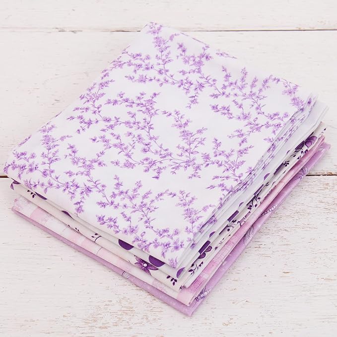 Threadart Exclusive 5 Fat Quarter Bundles - White and Purple Vintage Prints 100% Cotton Fabric - Premium 100% Cotton Quilting Fabric - No Duplicates - Full Size Fat Quarters 18"x21" - White and Purple