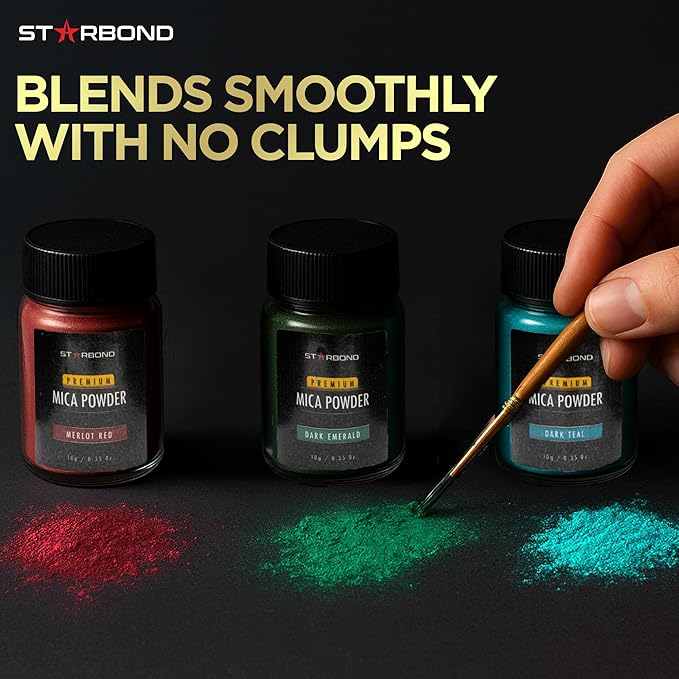 Starbond 24-Color Mica Powder Set — Natural, Irritant-Free Pigments (10g Bottles) — Featuring Vibrant 5 Reds, 7 Greens & 11 Blue Tones — for Resin Art, Wood Inlays, DIY, Soap & Candle Making