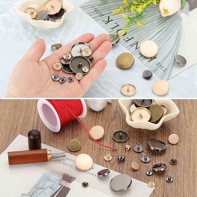 HARFINGTON 50pcs 16L Metal Round Flat Sewing Buttons 10mm Alloy Shank Craft Replacement Button for Men Women Suit Woolen Coat Shirt Trousers Sewing Crafts, Bronze