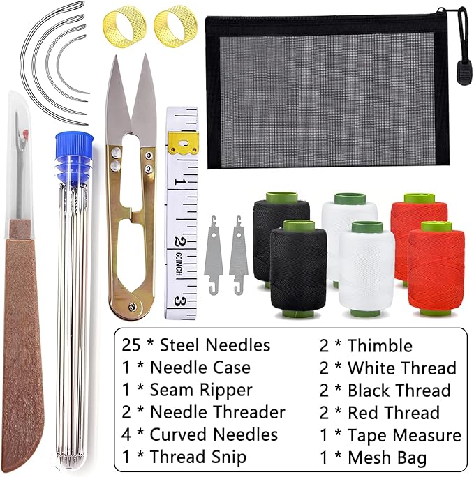 44Pcs Sewing Tool Set, Big Eye Steel Sewing Needle Kit, Threader and Needle Repair Kit Stainless Steel Needles for Hand Sewing