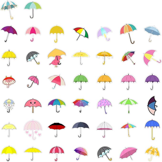 BulbaCraft Umbrella Stickers for Water Bottle and Laptop - Umbrella Party Supplies & Decorations, Waterproof Vinyl Decals, Weather and Fun Stickers, Gifts for Women & Men