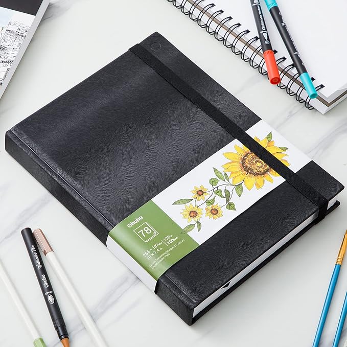 Ohuhu Marker Pads Art Sketchbook, 7.4"x10" Large Paper Size, 120 lb/200 gsm Drawing Papers, 78 Sheets/156 Pages, Hardcover Sketch Book for Alcohol Markers Christmas Gift
