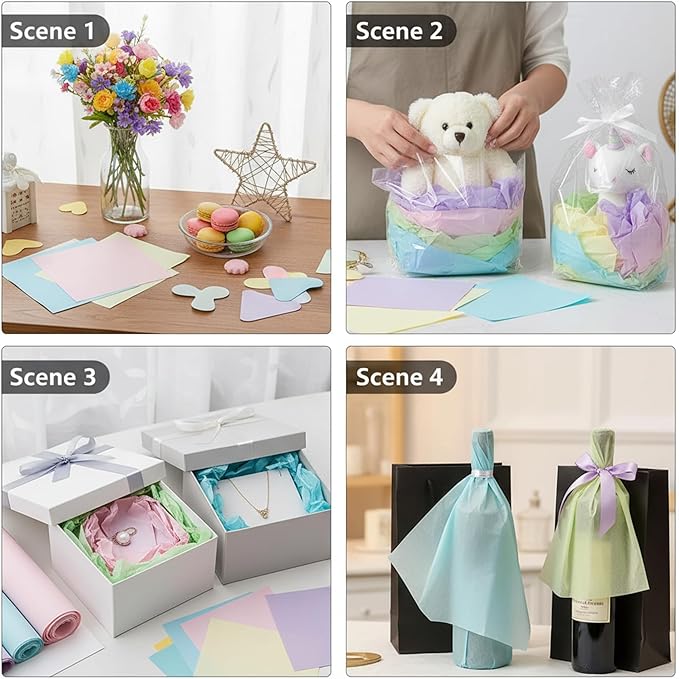 Qilery 500 Sheets Rainbow Pastel Tissue Paper Bulk for Gift Bags 15 x 20 Inch Acid Free Macaron Packaging Wrapping Decoupage Paper Sheets for Easter Wedding Decoration DIY Flowers, Pom Poms, Crafts