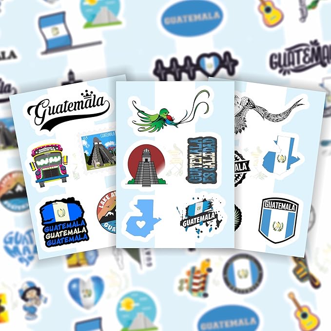 BulbaCraft Guatemala Stickers for Water Bottle and Laptop - Guatemala Party Supplies & Decorations, Waterproof Vinyl Decals, Guatemalan Flag and Culture Stickers, Gifts for Women & Men