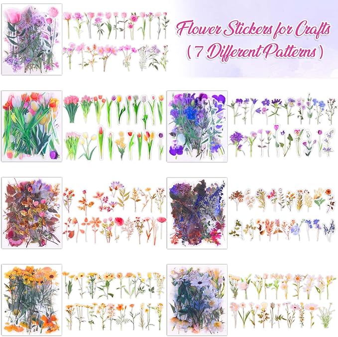 401Pcs Transparent Flower and Butterfly Stickers, Clear Floral Scrapbook Stickers Supplies for Journal Planner Notebook Resin Card Making Laptop Cell Phone Decorating