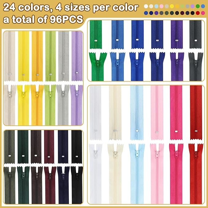 Zippers for Sewing, DOITEM 24 pcs 40cm/16 Inch Multicolor Nylon Coil Zippers for Sewing and Crafts 24 Colors
