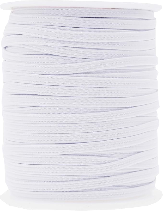 Mandala Crafts 3mm 50 Yds Roll of White Elastic Bands for Sewing - 1/8 Flat Elastics Cord - 1 8 Inch Braided Stretch Straps for Crafting