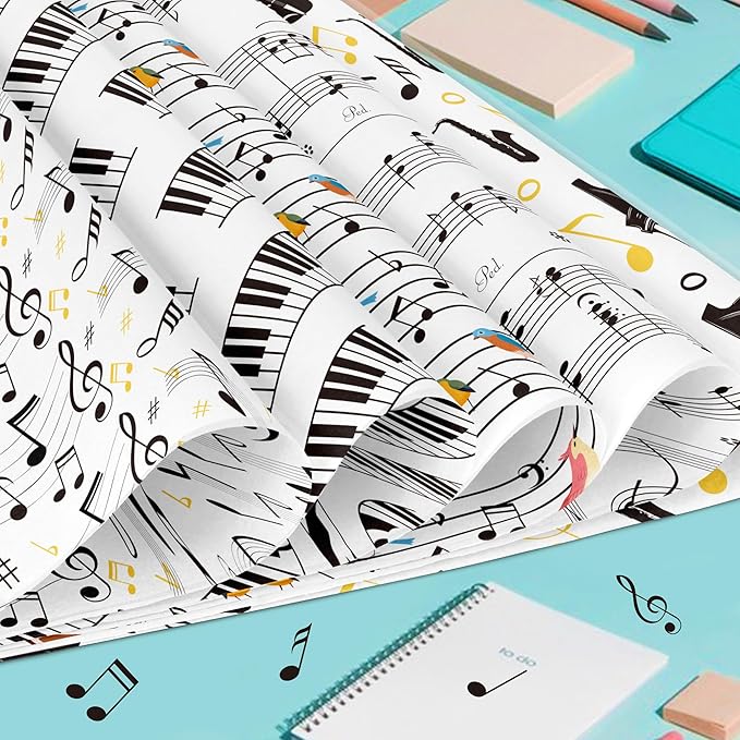 24 Sheets Musical Notes Scrapbook Paper Pad Double-Sided Black White Music Themed Pattern Decorative Craft Paper for Card Making Photo Album Journal DIY Craft, 11.8'' x 11.8''