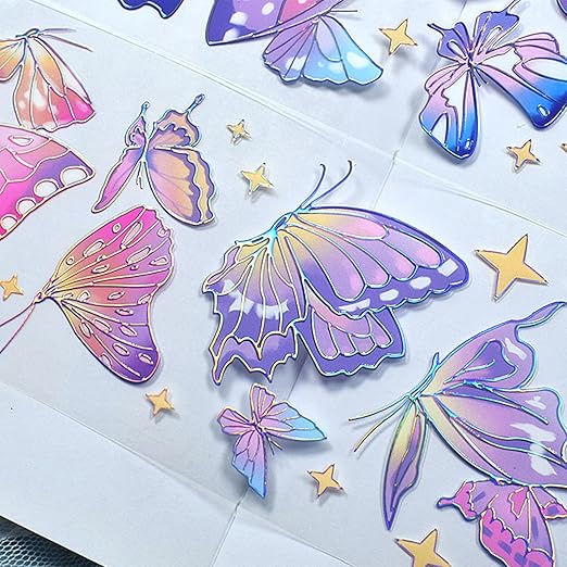 1Roll Laser Butterfly Wide Scrapbooking Tape, Transparent PET Tape Decorative Masking Tape Stickers Washi Tapes for Bullet Journal Supplies DIY Crafts