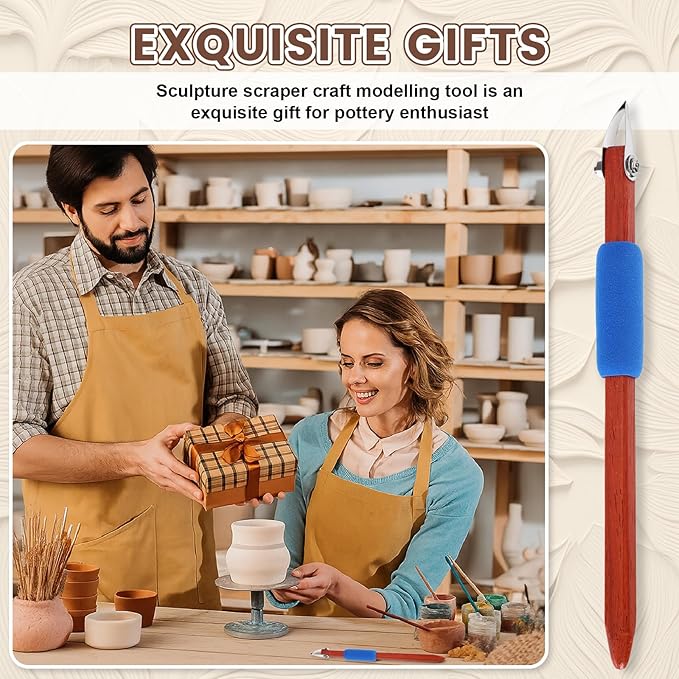 Lanties Pottery Carving Tools Set Include 5 Stainless Steel Blades & Red Pear Wood Handle, Sculpture Scraper Craft Modelling Tools for Clay, Ceramic Sculpting, Graffito, Relief Art (V-tip)
