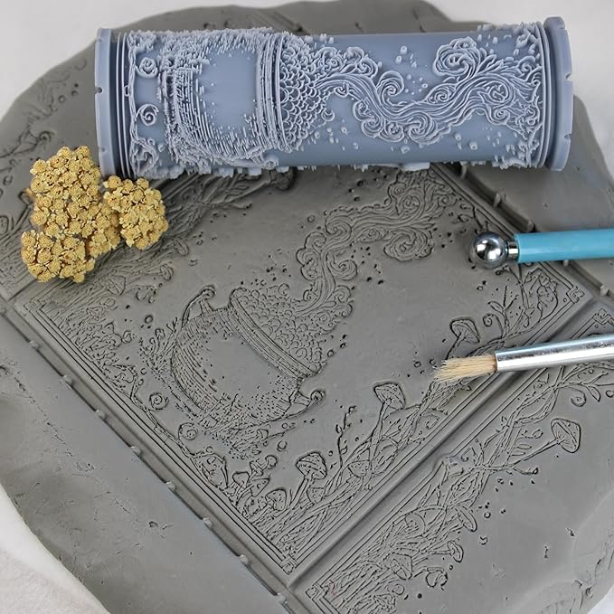 Cauldron Clay Texture Roller (4") - Halloween Set #01 - Embossing Pattern Roller for Polymer & Ceramic Clay, Pottery & Crafts