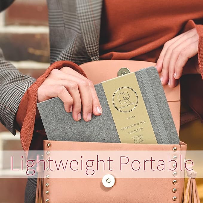 Vienrose Watercolor Sketchbook, 5.5"x8.2" Watercolor Journal with 24 Sheets 140 LB (300 GSM) Cotton Watercolor Paper, Brown Linen Cover Watercolcr Sketch Book As Travel Notebook Mixed Media Pad