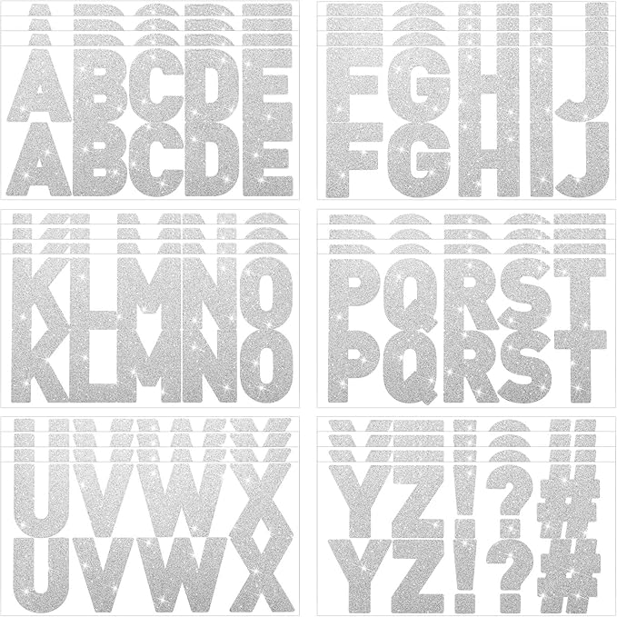 Harloon 232 Pcs 24 Sheets Large Glitter Letter Stickers Big Font Alphabet Letter Self Adhesive Letters Kit Mailbox Stickers for Mailbox Bulletin Boards Classroom Home(Silver,2.5 Inch)
