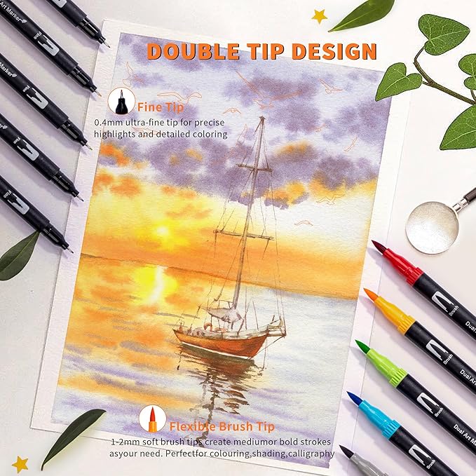 Dual Markers Brush Pens, 120 Coloring Pens for Adults – Premium Art Supplies for Adults, Perfect for Coloring Books, Hand Lettering, Calligraphy, and Drawing