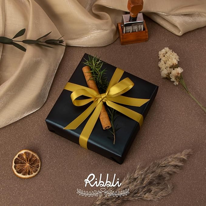 Ribbli Gold Satin Ribbon Double Faced Satin 1/2 inch x Continuous 50 Yards-Gold Ribbon for Gift Wrapping Crafts Wedding Decoration Bows Bouquet Floral Arrangement