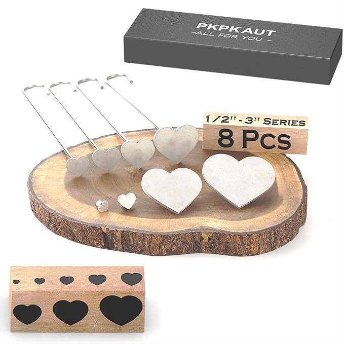 8Pcs Mini 1/2"-3" Branding Irons, Love/Heart Silhouettes Custom Wood Branding Iron Personalized for Wood Working, Leather Hats, Felt, Cowhide, BBQ & Bread Logo, Steak Branding Iron for Food