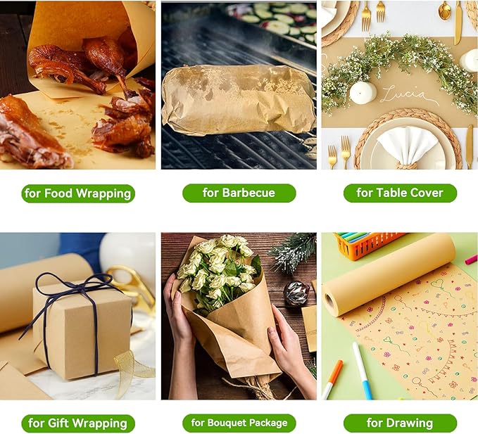 Butcher Paper Roll, 48" x 164ft, Brown Kraft, Unbleached & Unwaxed & Uncoated, Perfect for BBQ Smoker, Freezing, Grilling, Craft, Drawing, Gift Package, Table Cover