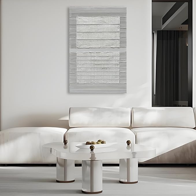 Art 45x30 inch Hand-Painted Modern Abstract White Texture Oil on Canvas White Minimalist Art Oil Painting Home Wall Decoration Art