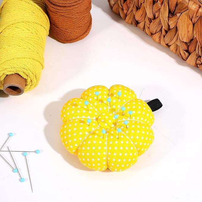 Wrist Pin Cushions for Sewing Cute with Elastic Strap Pumpkin Shaped Needle Cushions for Sewing Needlework Wristband Pincushions Wearable Needle Pincushions for Needlework or DIY Crafts Yellow Gifts