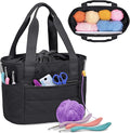 Teamoy Small Knitting Bag Tote, Puffer Yarn Storage Bag, Drawstring Crochet Bag Organizer for Yarn Skeins and Crocheting Supplies, Black