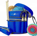 Stitch Happy Knitting Bag (Cobalt): 7 Pocket Yarn Bag, Knitting Tote, Yarn Storage, Crochet Storage