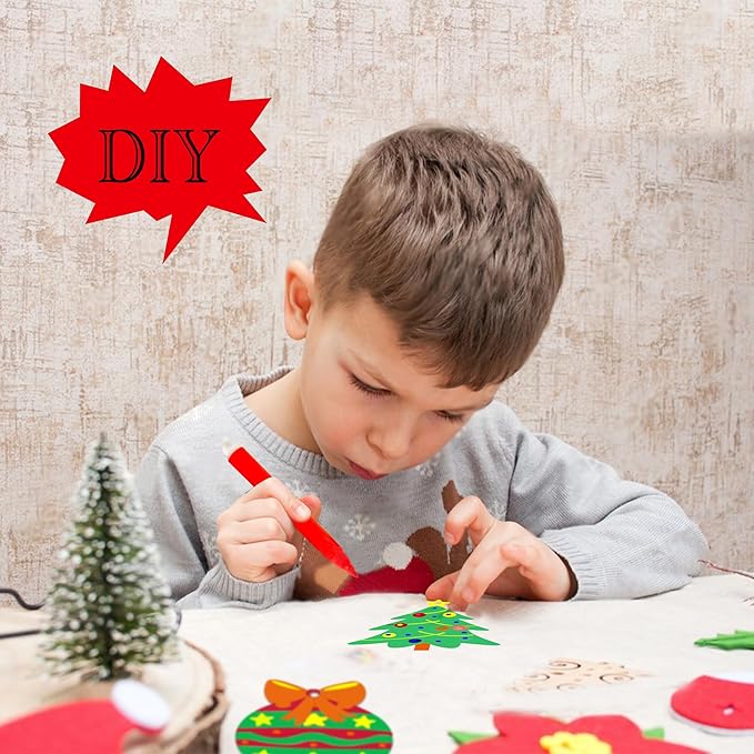 Aodmti 60 pcs DIY Christmas Wooden Ornaments Unfinished Wood Slices to Paint, Wooden Christmas Ornaments Crafts with 12 Styles,DIY Snowflake,Santa Claus,Moose Christmas Tree Ornaments kit
