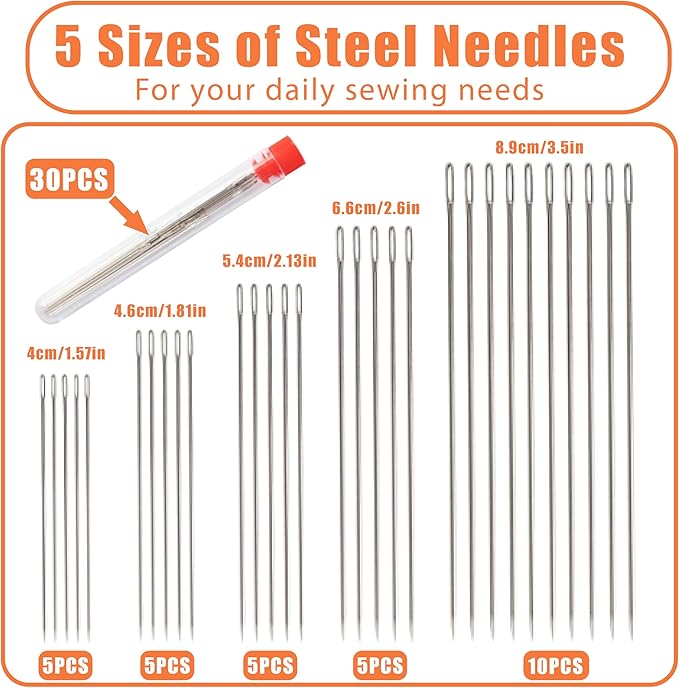 42 Pcs Sewing Tool Set, Big Eye Steel Sewing Needle Kit, Includes Needles, Threader, Ripper, Tape Measure & More, Complete Hand Sewing Set for Beginners, Craft Enthusiasts & Daily Use