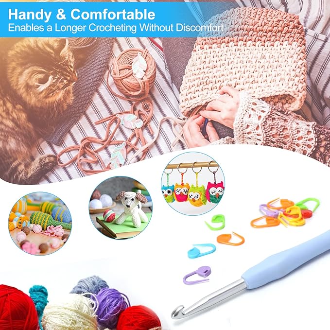 Vodiye Professional Extra Long 7mm Crochet Hooks Set, Ergonomic Handle Crochet Needles for Beginners and Experienced Lovers
