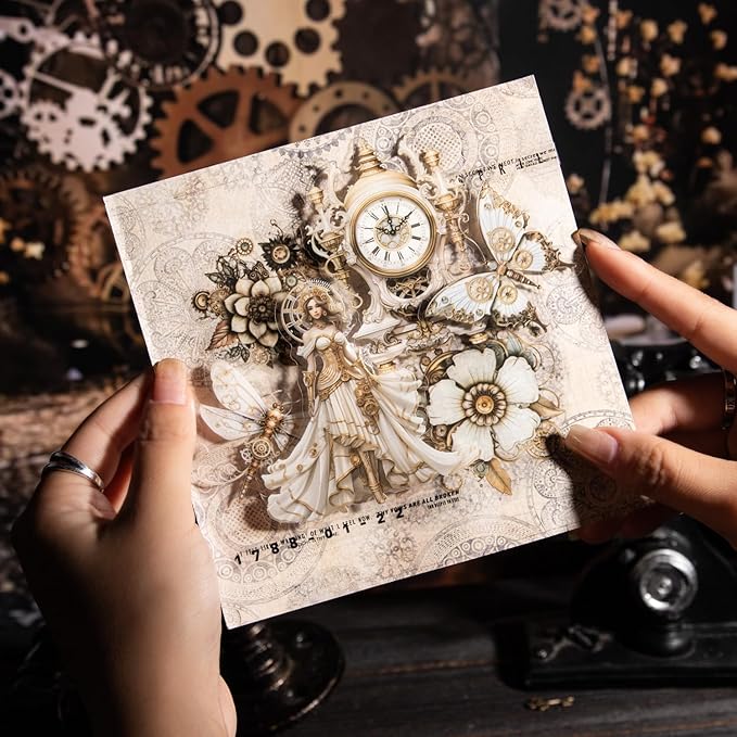 Yoksas Vintage Victorian Steampunk Stickers - 120Pcs Clear Waterproof Antique Machinery Punk Stickers for Scrapbooking, Junk Journals