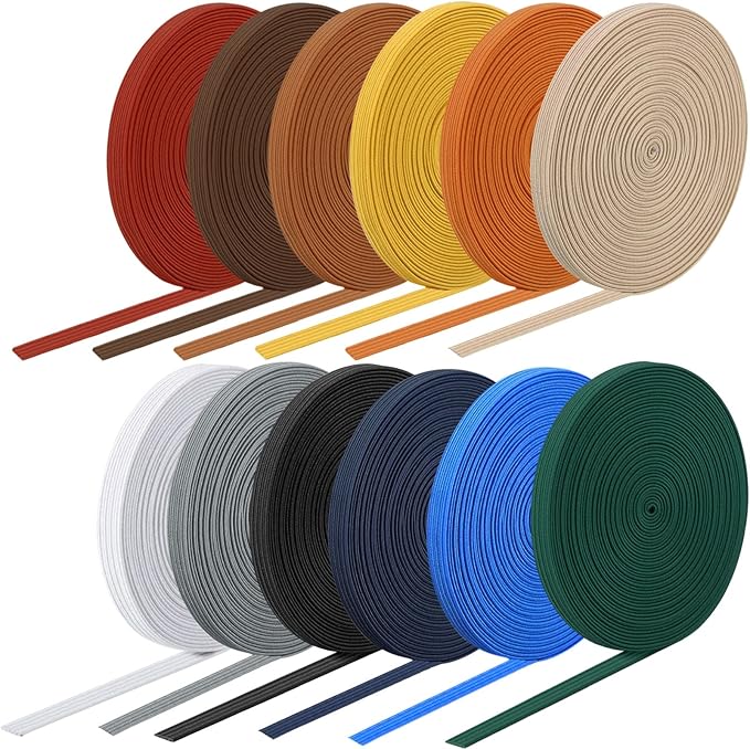WILLBOND 12 Rolls Colorful Elastic Band Folding Elastic Cord Heavy Duty Stretch Band Knitted Flat Band for Sewing Crafts DIY Comforter Cuffs(1/4 Inch X 4.4 Yard,Retro Colors)