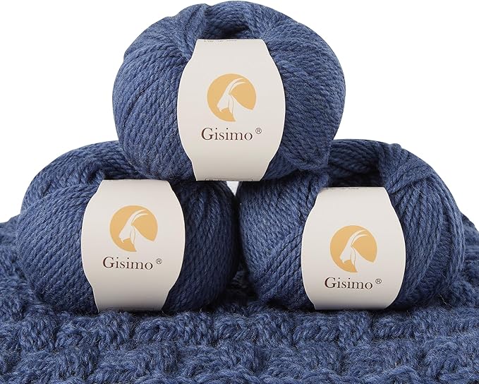 100% Merino Wool Yarn, 3-Ply Luxurious and Soft Yarn for Hand Knitting & Crocheting (Navy Blue, 3Balls)