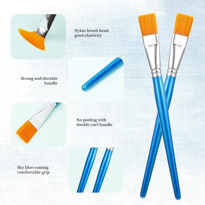 20 Pcs 3/4 Inch Flat Paint Brushes, Acrylic Brush Wide Synthetic Bristles Paintbrushes Small Watercolor Brushes Bulk Craft Paint Brush with Wooden Handle for Detail Art Painting Oil, Face Body Art