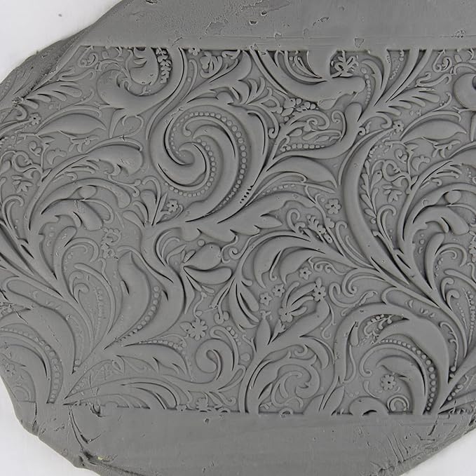 Paisley Swirls Clay Texture Roller (4") - Seamless Set #01 - Embossing Pattern Roller for Polymer & Ceramic Clay, Pottery & Crafts