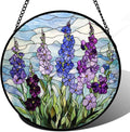 Stained Glass Window Hanging - Blue Purple Delphinium Suncatcher for Door Garden Home Decor Birth Flower Sun Catcher Birthday for Friend Lovers Women Mom Nana 7.8 in