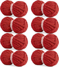 HOMBYS Red Chunky Chenille Yarn for Hand Knitting,Fluffy Soft Jumbo Yarn Crocheting,Super Bulky Big Yarn for Chunky Blanket,Large Thick Arm Knitting Yarn,8 Pack Plush Yarn