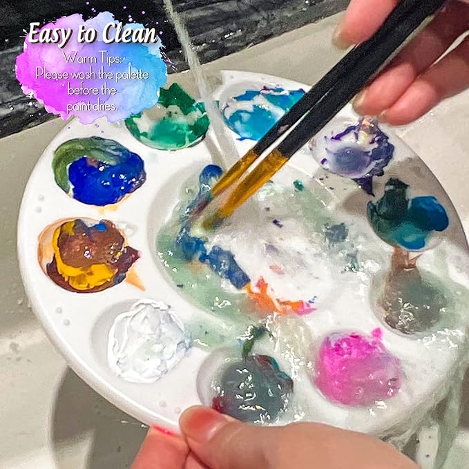 FANDAMEI White Round Paint Tray Palettes, Paint Palette Tray, Plastic Paint Tray Palette, Paint Palettes Paint Pallets with 10 Wells for Adults & Kids, for Painting or DIY Craft Class, 4 PCS