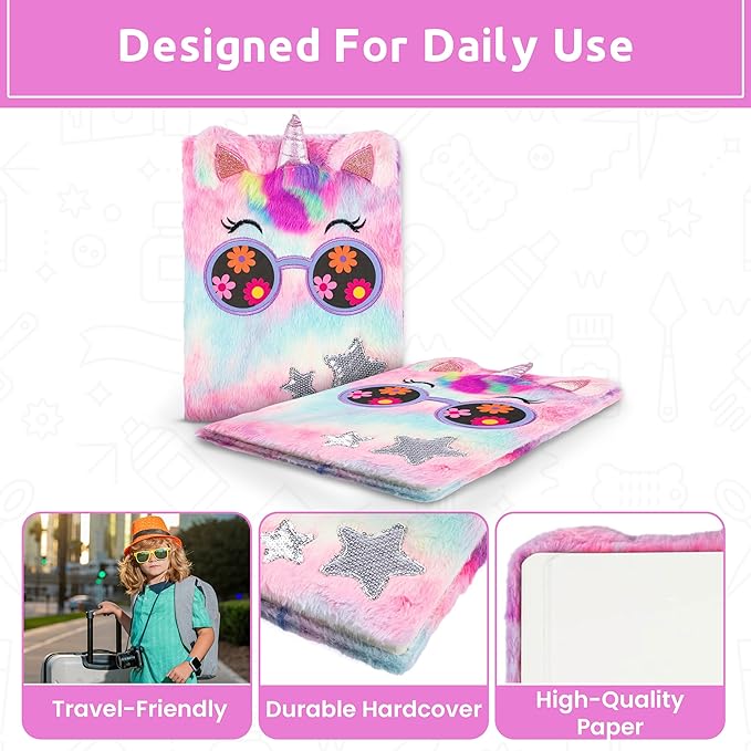 VOTUM Fuzzy Sketch Book: Personalized Artist Sketchbook: Sketching, Drawing and Creative Doodling. Notebook and Sketchbook to Draw and Journal (Unicorn)