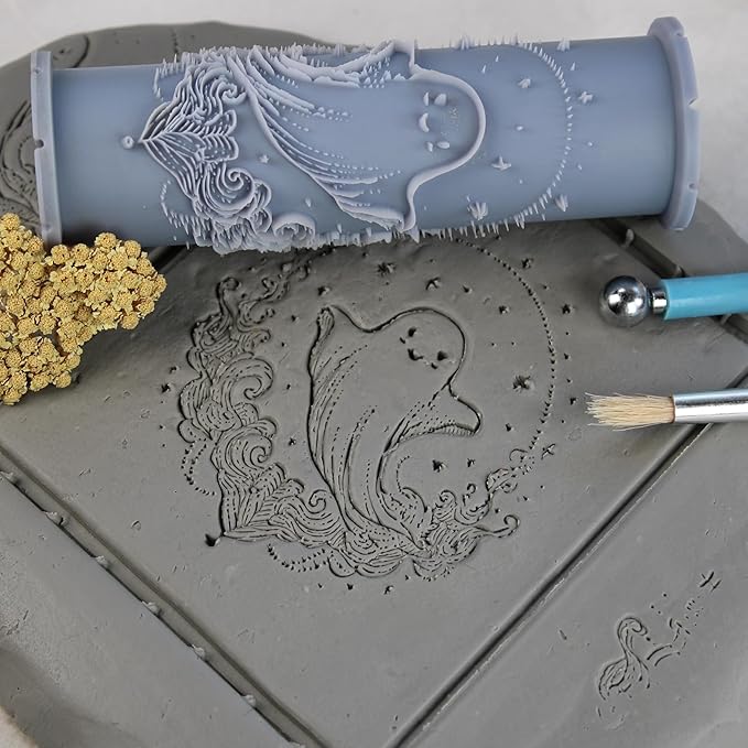 Happy Ghost Clay Texture Roller (4") - Halloween Set #01 - Embossing Pattern Roller for Polymer & Ceramic Clay, Pottery & Crafts