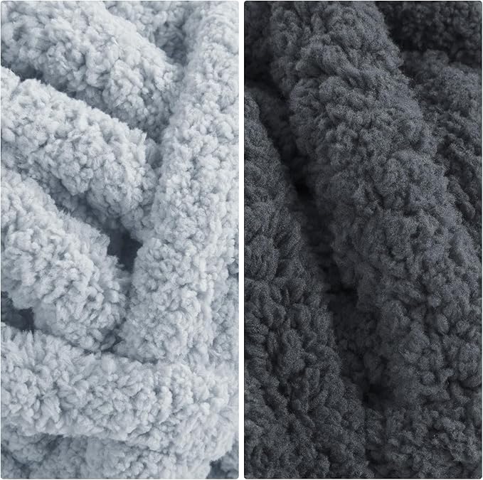 HOMBYS 8 Pack Assorted Chunky Yarn for Crocheting,Super Bulky Large Soft Fluffy Yarn,Plush Fuzzy Yarn,Thick Chenille Yarn for Hand Knitting/Arm Knitting,4 Dark Grey & 4 Grey(27yds,8 oz Each Skein)