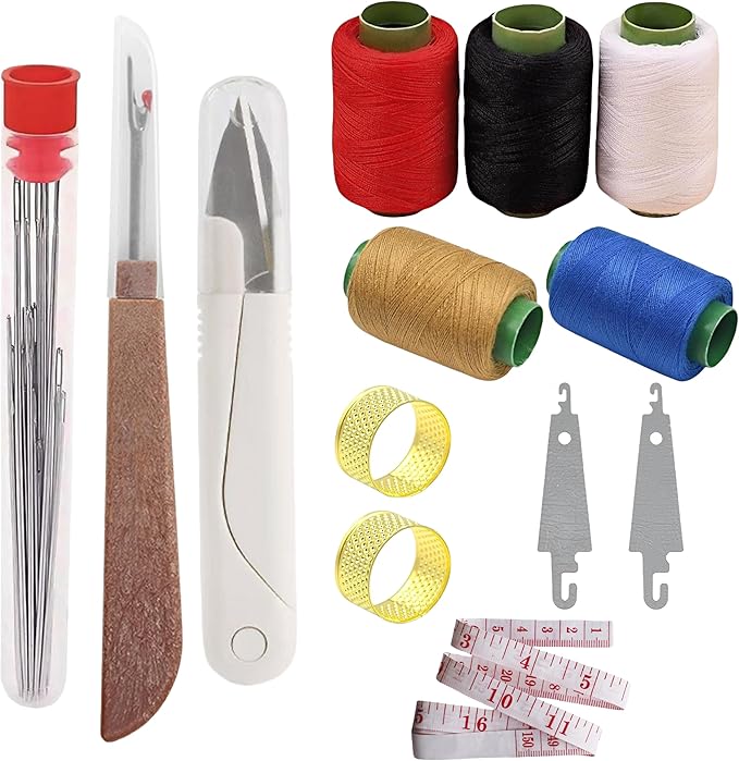 Uliche 38Pcs Big Eye Sewing Needles Kit, Stainless Steel Hand Sewing Needles with Thread Ripper, Threaders, Thread & Thimbles, Portable DIY Repair Tool Set