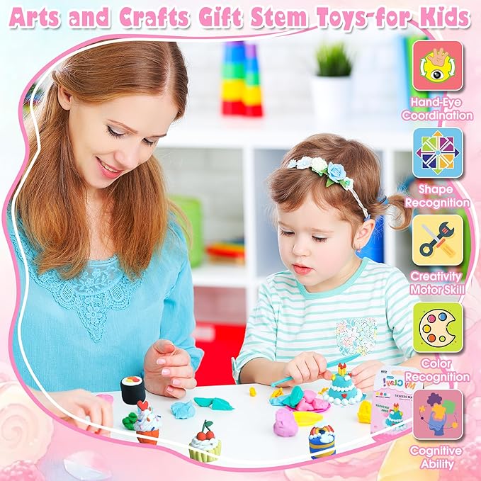 Air Dry Clay Kit, Modeling Magic Clay for Kids,12 Desserts DIY Sculpting Set, Ultra Light & Soft, Safe Art Crafts Set for School Projects, Home Crafts,Party Activities, Gifts for Boys & Girls