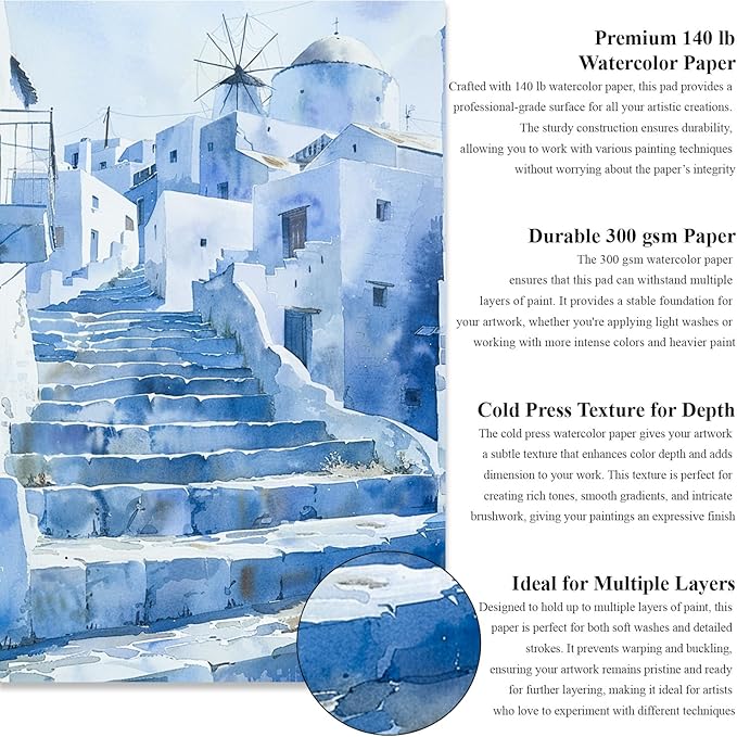 Water Color Paper 11x14, 16 Sheets(32Pages) Large Drawing Pad, 140 lb Cold Press Watercolor Paper 11x14, Art Paper for Watercolor Painting and Acrylic, Drawing & Art Supplies.