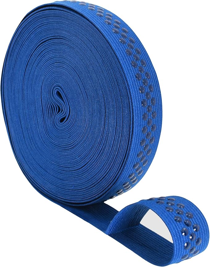 Mandala Crafts 1 Inch Elastic Silicone Gripper Tape for Clothing - 10 Yds Dotted Non Slip Elastic Band for Sewing - Denim Silicone Flat Fabric Stretchy Ribbon Straps