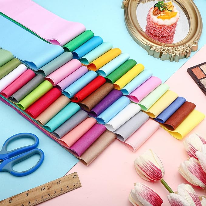 Tegeme 40 Pcs Solid Color Jelly Fabric for Quilting, Cotton Patchwork Roll, 2.55 Inch Cotton Quilting Fabric Bundle for Quilting and DIY Sewing(Solid Style)
