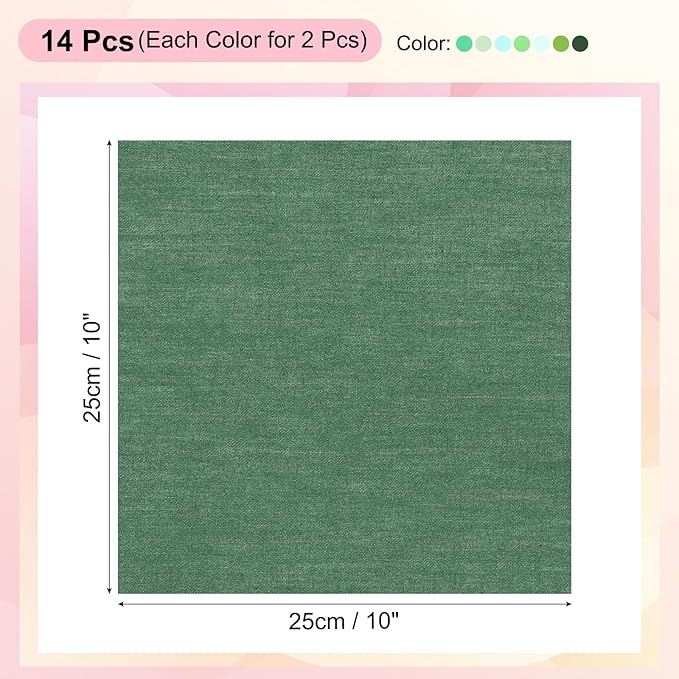 PATIKIL Cotton Fabric Bundles, 14 Pcs 10 x 10 Inch Fat Quarter Solid Color Precut Fabric Squares for Sewing Patchwork Quilting DIY Crafts, Green