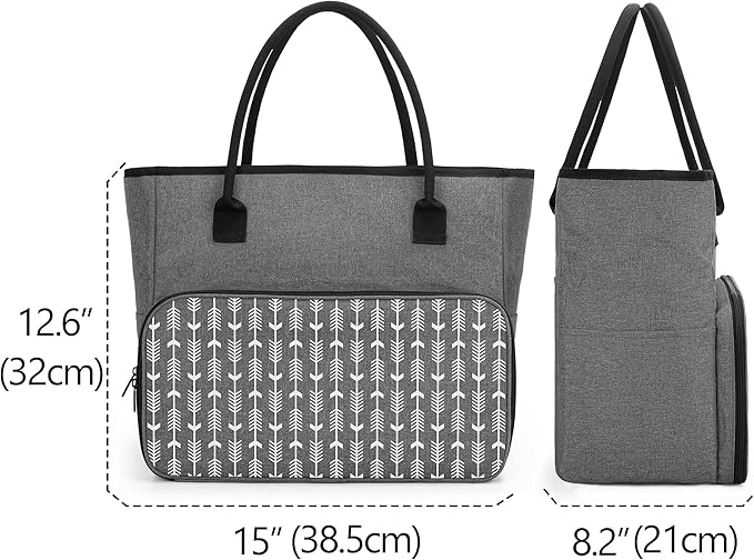 Yarwo Knitting Crochet Bag, Yarn Storage Tote Bag for WIP Projects, Yarn Skeins, Crochet Hooks and Knitting needles, Christmas & New Beginnings Gifts for Women, Gray with Arrow (Bag Only)